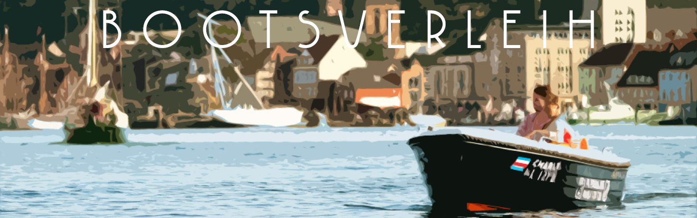 Führerscheinfreies Motorboot zum mieten im Flensburger Stadthafen im Art-Deco-Design